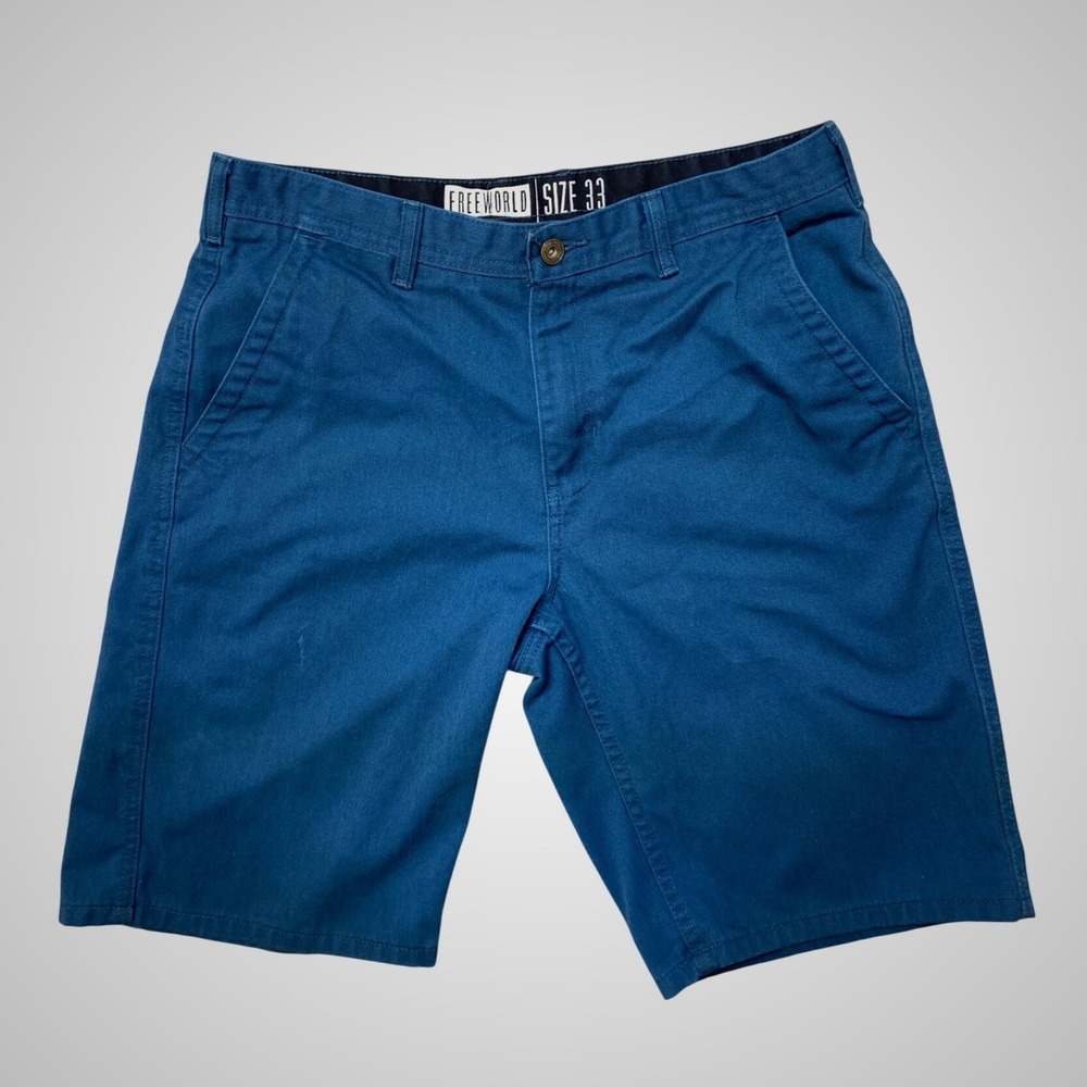 Free World Mens Chino‎ Shorts Size 33 Teal Blue Flat Front Skater Twill Casual